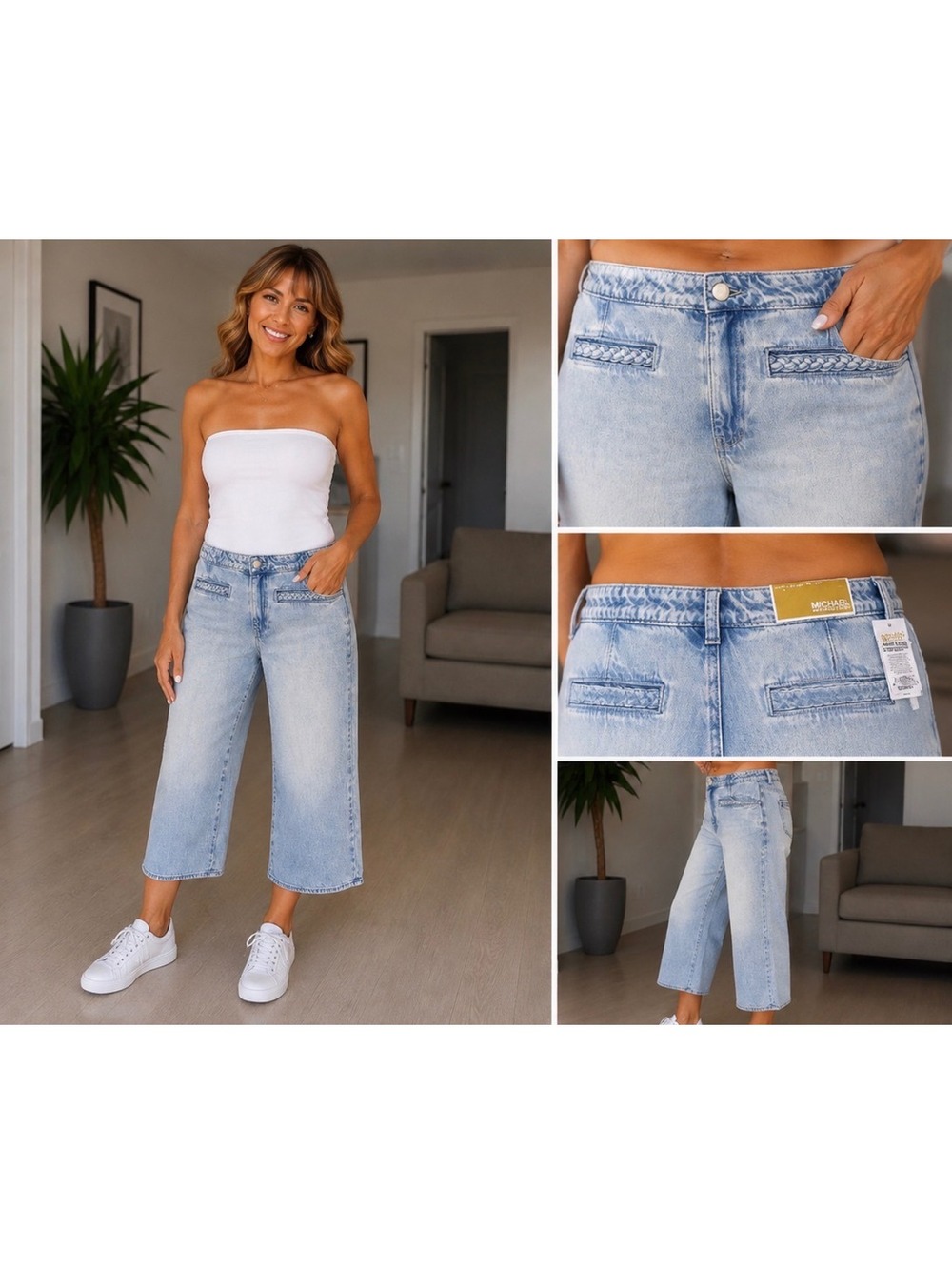 Michael Kors Selma Crop Wide Leg Jeans Size 10 Light Wash NWT